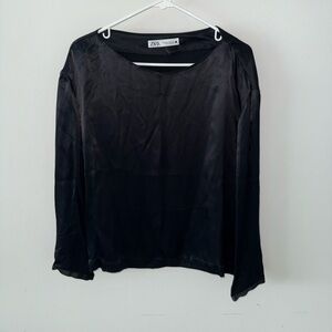 Zara Black Satin Long-Sleeve Blouse